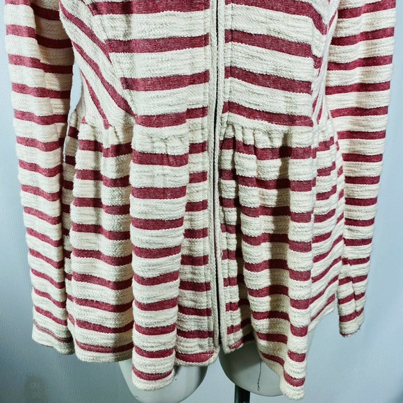 Free People Jacket Full Zip Peplum Red Striped - Picture 5 of 9